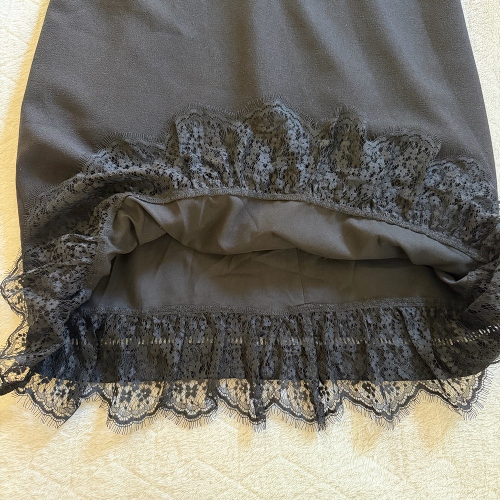KARL LAGERFIELD little black dress v-neck cutout lace bottom dress 10 - Picture 8 of 16